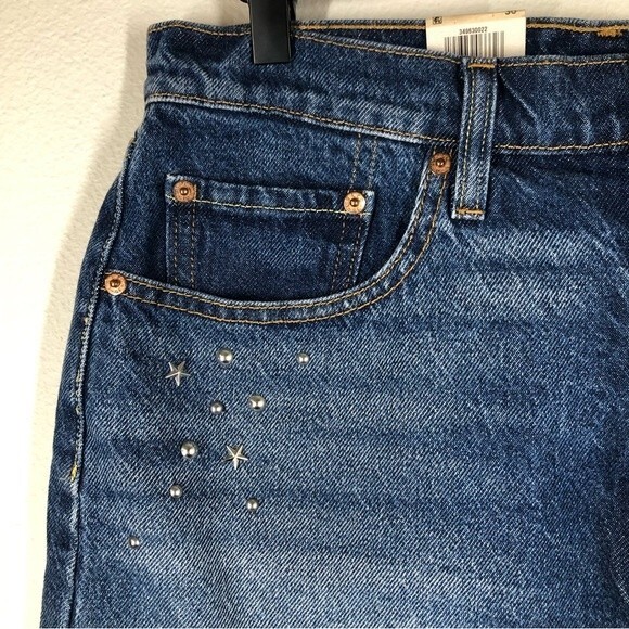 Levi’s Deconstructed Denim Skirt Raw Hem Rhinestone Star Embellished NWT 30 - Picture 2 of 12